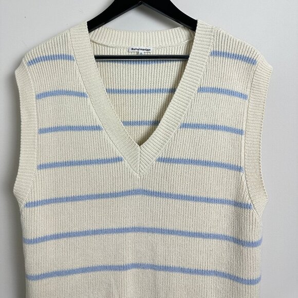 REFORMATION Janey Cotton Sweater Vest in Pablo Stripe Size Small - Picture 3 of 9